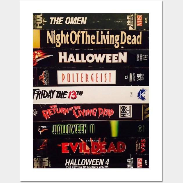 Retro Horror Movies VHS Stacks Wall Art by HipHopTees